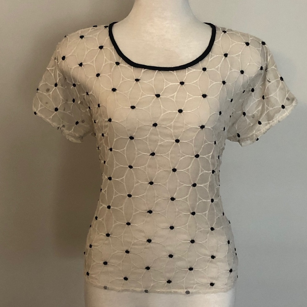 Potter's Pot/Anthropologie Sheer White/Black Top